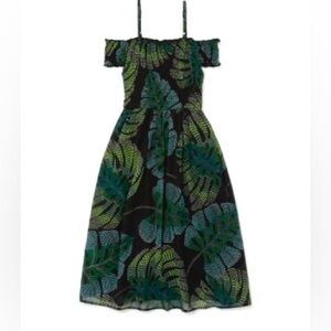 The Children's Place Tropical Leaf Print Woven Off Shoulder Girls Dress Sz 7/8
